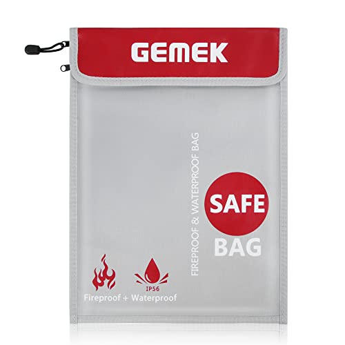 Fireproof Document Bag (2000℉) Upgraded 2 Pockets, GEMEK 15”x 11” Fireproof and Waterproof Money Bag Fireproof Safe Storage for Money, Documents, Jewelry and Passport (Silver - 2 Zipper)