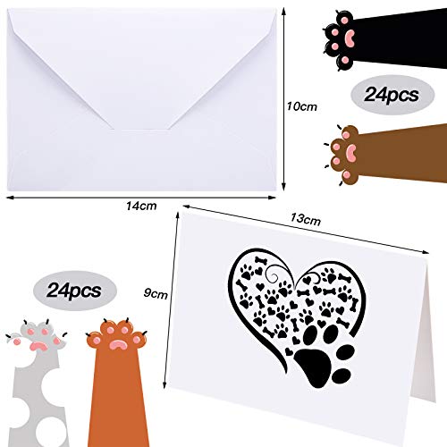Image of Zonon 48 Pcs Paw Printed Thank You Note Cards Veterinary Gifts 24 Note Cards Heart Paw Print Blank Greeting with 24 White Envelopes Animal Lovers Pet Shop Birthday Party(Black and White)