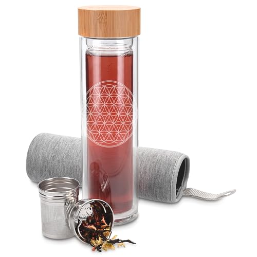 Navaris Teeflasche aus Glas mit Sieb - 450ml Tee Flasche Teekanne...