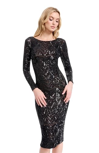 Dress the Population Women's Emery Long Sleeve Stretch Sequin Midi Sheath4