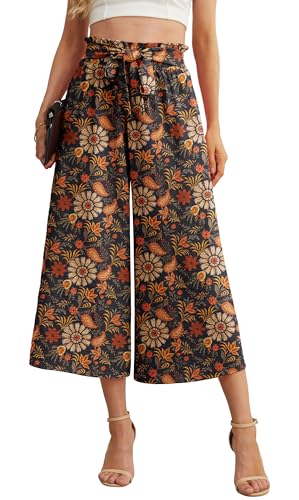 Image of IWOLLENCE Women Flowy Loose Wide Leg Pant Summer Beach Casual Trousers high Waist Adjustable Knot Business Work Casual Pants