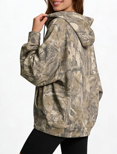 Image of Dsewpaur Camo Hoodie For Women Oversized Long Sleeve Drop Shoulder Fleece Hooded Sweatshirt Pullover With Pocket Outfits