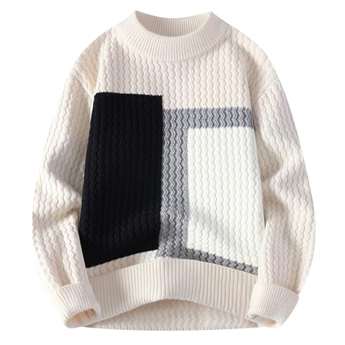 Mens Cable Color Block Knit Sweater Long Sleeve Mock Neck Pullover Sweater Fall Outfits 20252