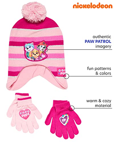 Nickelodeon Paw Patrol Girls Winter Hat and 2 Pair Mittens or Gloves (Age 2-7)2