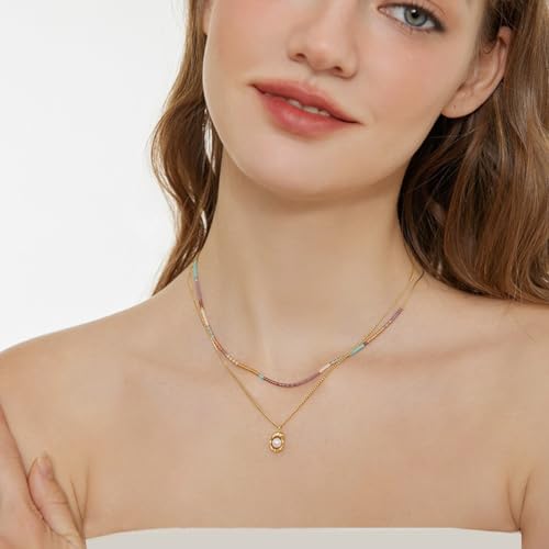 Pearl Necklace 14K Gold Plated Pendant with 6mm Freshwater Pearl Necklaces Gift for Women (055)3