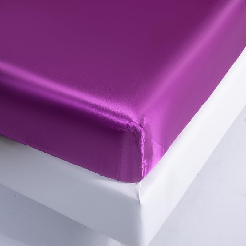 Silky Satin Fitted Sheet Only Classic Luxury Silky Soft Bed Sheets Solid Color (Lavendar, King(150/160x200+30cm)) - Image 2