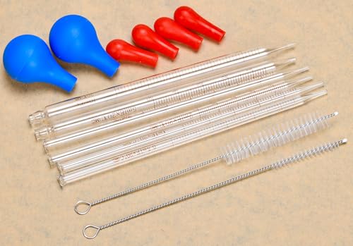 HOAOH 6 Pieces Glass Pipettes 10ml 5ml 3ml 2ml 1ml 0.5ml Glass Graduated Dropper Pipette for School, Students, Transfer for Liquid Essential Oil