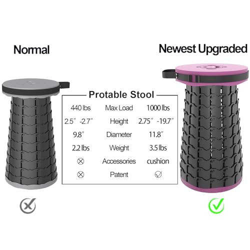 Image of ALEVMOOM Upgraded 19.7 inch Portable Collapsible Folding Stool Retractable Telescoping Foldable Stool for Adults Heavy Duty Camping Sturdy with Max Load Capacity 1000lbs for Outdoor Fishing Hiking BBQ