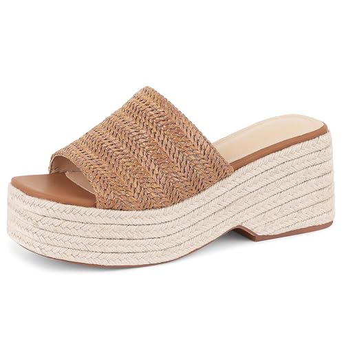 Image of Erocalli Women's Espadrilles Platform Sandals Wedges Slides Sandals Open Toe Fashion Summer Outdoor Beach Sandals