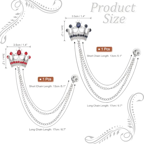 Image of PATIKIL Crown Hanging Chain Brooch Pins, Rhinestone Suit Pins Fashion Crystal Lapel Pins