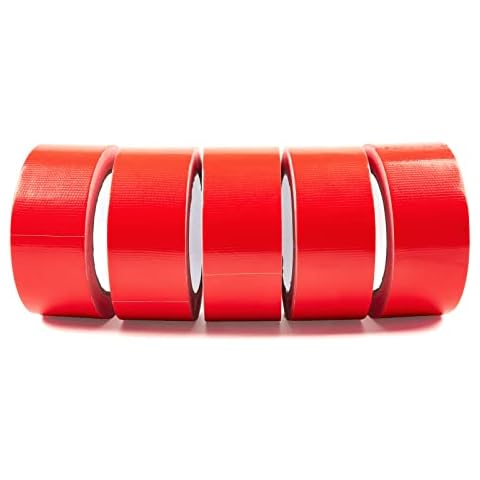 Clickslock 5 Pack Heavy Duty Duct Tape, 1.88 inch x 25 Yards Red Duct Tape, Flexible, No Residue and Waterproof, All-Weather and Tear by Hand Cover