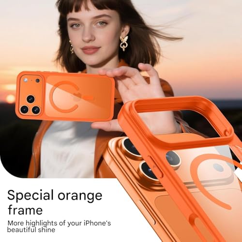 Image of DIZORO Premium Magnetic Case for iPhone 17 Pro Max 6.9-Inch Compatible with MagSafe, Shockproof Phone Bumper Cover, Solid Color Matte TPU Frame, Anti-Scratch Clear Cosmic Orange