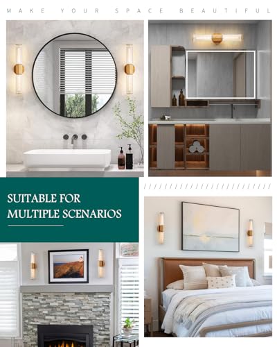 Image of Bathroom Vanity Lighting Fixture, 2-Light Wood Grain Wall Sconce Light Fixture with Clear Glass, E26 Socket Indoor Wall Lamp, Modern Wall Sconce for Mirror Living Room