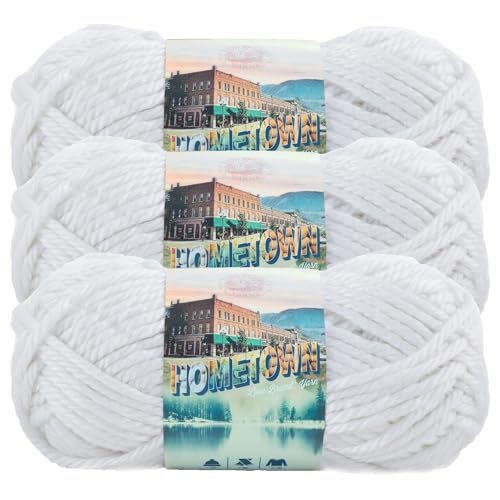 Image of Lion Brand Yarn Hometown Yarn, Super-Bulky Yarn for Knitting, Crocheting, and Crafting, 3 Pack, New York White | Super Bulky Acrylic Fiber for Warm Crochet Blankets, Knit Winter Hats, Chunky Cardigans, Soft Scarves, Weaving
