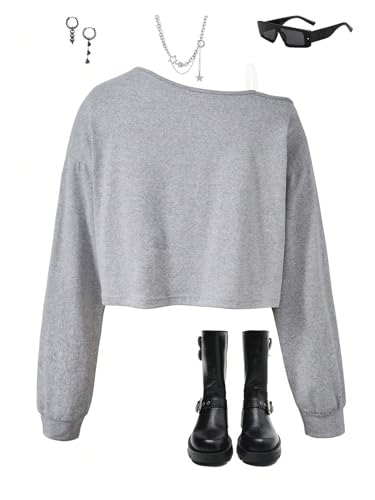 SOLY HUX Girl's Cold Shoulder Asymmetrical Neck T Shirts Long Sleeve Crop Tee Tops Fall Clothes2