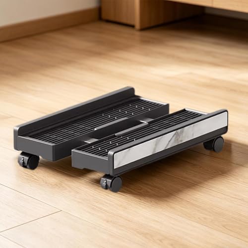 Soporte para Torre de PC con Ruedas Giratorias, Carrito Móvil para CPU con Diseño Elevado y Guardarrails, Ideal para Salas de Juego, Estudio o Hogar, Grano de Mármol Negro miniatura 5