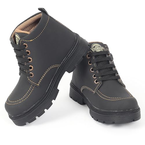 Image of Freeplay Kids Boys Lace-Up Ankle Boots with Buckle Strap | Stylish Casual Outdoor Boots | Anti-Slip Durable Sole | Comfortable Fit | Black, Blue, Green, Tan