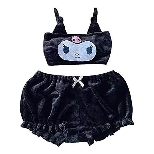 Kuromi Bra My Melody Plush Pajamas Cosplay Costume Kawaii Cute Anime Pajamas Sets for Girls Women Birthday (M, Black)
