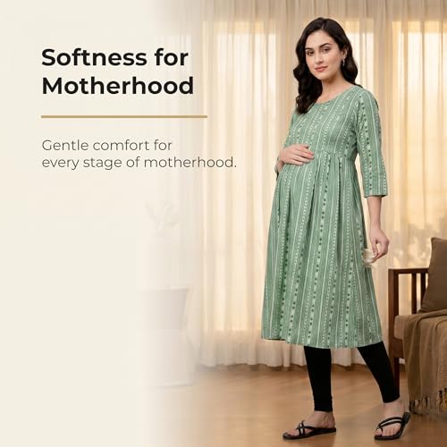 Image of CEE 18 Cotton Rayon A-Line Flaired Maternity Feeding Kurti for Women with Zippers | Pregnancy Dress for Women | Breastfeeding Dress for Women | Nursing Dress for Women Pre and Post Pregnancy