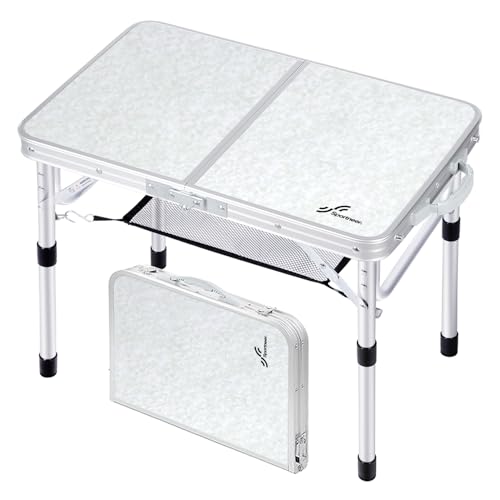 Sportneer Camping Table: Adjustable Height Small Folding Table 23.6" L x 15.7" W 2 Height with Mesh Layer - Compact & Portable Camping Essentials for Outdoor Camp Garden Picnic BBQ Dining Cooking