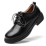 OKJ Oxford Shoes for Women Black Tie Women's Oxfords Shiny Leather Comfortable Polishable Slip on Lace up Ladies Loafers Business Casual Dress Uniform Work Office Formal Military Police Shoes 7.5