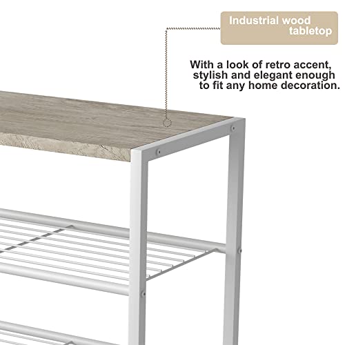 Image of HOMEFORT 5-Tier Shoe Rack, Storage Shelf, Industrial Tower, Narrow Organizer for Closet Entryway, Small Table With Durable Metal Shelves, White Oak
