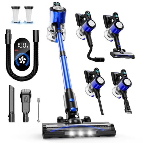 Aspirapolvere Senza Fili, Aspirapolvere con Ricaricabile, 500W/50KPA, 3 Modalità, 2 Filtro, Anti-groviglio, Display LED, Scopa Elettrica Senza Fili con Spazzole Multiple, Peli Animali, Pavimento