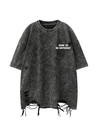 VIPWOLF Men's Grunge Graphic Oversized Tee Shirts Y2K Vintage