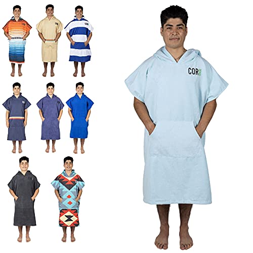 Cor Surf Microfiber Quick-Dry Veranderende Handdoek Poncho Beach Robe met Kap (L, Light Blue)