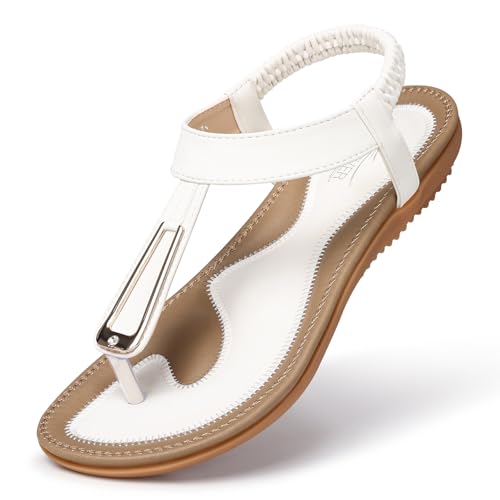 Image of SHIBEVER Womens Sandals Summer Flat: Dressy Casual T-Strap Flip Flop Thong Flats Sandals - Comfortable Walking