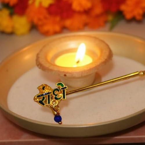 Image of Laddu Gopal Ji Metal Flute /Bansuri | Laddu Gopal Janmashtami Special Fancy Bansuri | Radha Peacock Design Bansuri for Thakur Ji (Pack of 3)