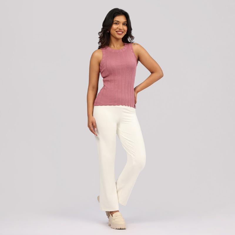 Image of BlissClub Move All Day Rib Tank Top | 100% Cotton | High Neck | Ribbed Fabric | Snug fit | Breathable