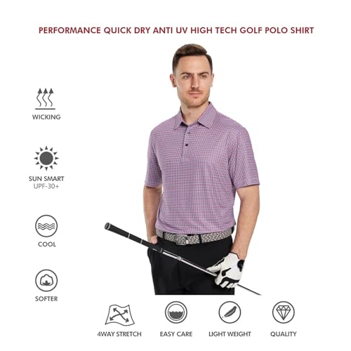 Image of Golf Shirts for Men Dry Fit Short Sleeve Print Performance Moisture Wicking Polo Shirt