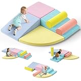 Hoyiyobi Schaumstoff-Kletterblöcke für Kinder, Schaumstoff-Bausteine ​​XXL, Montessori-Spielzeug für Kinder, waschbarer Bezug für Indoor-Spaß, Baby-Soft-Spielset (Macaron-6pcs)
