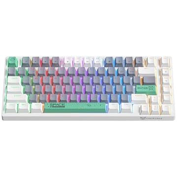 Teclado mecânico para jogos com interruptores azuis, retroiluminação LED personalizada e portátil, 75% compacto, teclados com fio para jogadores de PC/MAC/laptop, teclas multimídia - branco e cinza