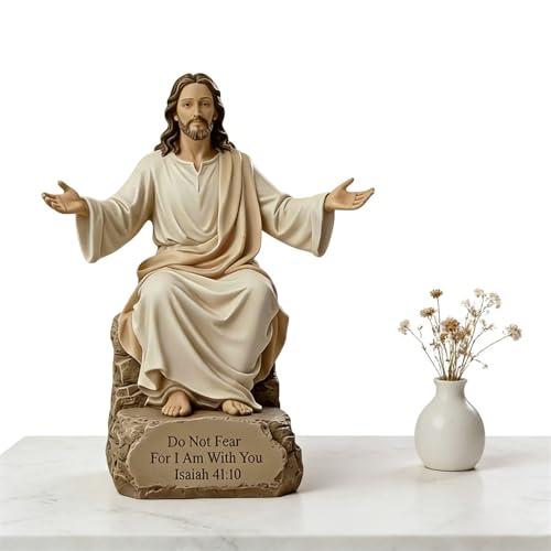 5in Resin Sitting Jesus Statue & "I Am with You" Sign Christmas Decorations - image 3