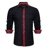 Barry.Wang Men's Casual Shirts Classic Button Down Dress Shirt Formal Inner Contrast Long Sleeve Printed Regular Fit Shirt