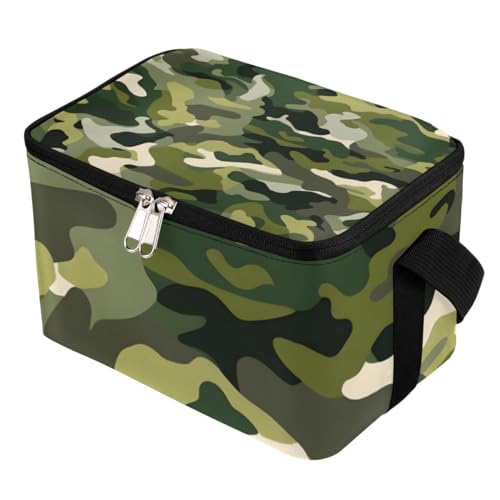 Lunch Bags for Women Men 9 Cans,Army Camouflage Hot & Cold Food Delivery Bag Insulated Grocery Bag Insulated Lunch Box Fashion Camo Green Cooler Bag for Office Work Picnic Beach