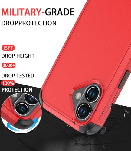 Image of Diverbox for iPhone 16 Case [Shockproof] [Dropproof] [Tempered Glass Screen Protector + Camera Protectors] Heavy Duty Protection Phone Case Cover for Apple iPhone 16 (Red)