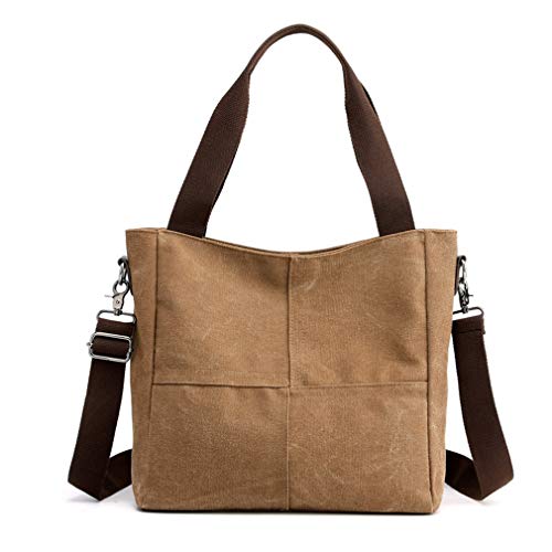 Women's Canvas Shoulder Bags Tote Purses Satchel Work Travel Crossbody Bag (Brown)