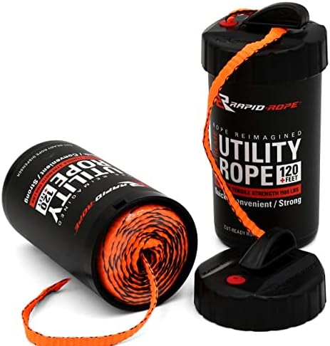 Rapid Rope Canister (Orange) - 120 Feet 1100lb Tested - Strong Nylon Paracord Rope All Purpose Outdoor & Indoor - Used for Hiking Rope, Camping Accessories, Survival Essentials, Tactical, Climbing
