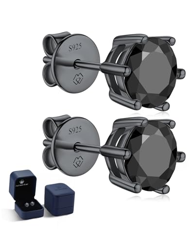 MomentWish Black Moissanite Stud Earrings, Moissanite Earrings for Women Men, D Color VVS1 Simulated Diamond 925 Sterling Silver Solitaire/Halo Studs