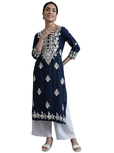 Image of Libas Womens Embroidered Viscose Straight Kurta for Women | Ethnic wear | Bridal Suit | Wedding Dress | Occasion wear