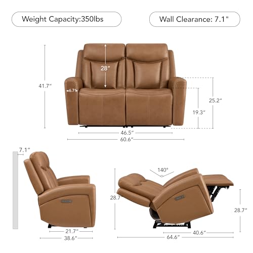 Image of CHITA Zero Gravity Leather Power Reclining Sofa, Loveseat, Saddle