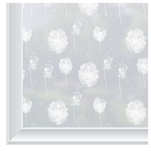 rabbitgoo Sekretess fönsterfilm frostat glas film jul fönster klistermärke dekorativt inget lim statiskt klamrande maskros mönster för jul, badrum, sovrum, vardagsrum 44,5 x 200 cm