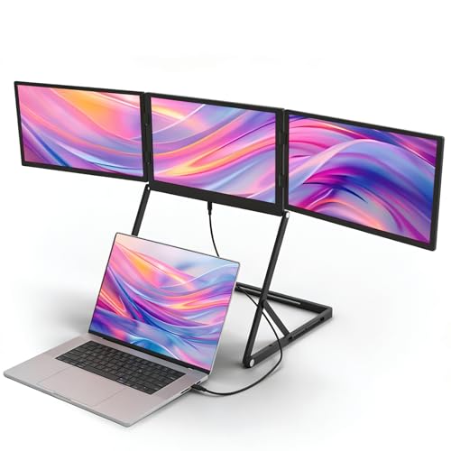 Image of 14'' Triple Portable Monitor Laptop Screen Extender | 1920x1200 IPS Foldable 3-Screen Extender, Quad Screen Monitor Workstation for 13-17 Inch Laptop, USB-C & Mini H /D Interface