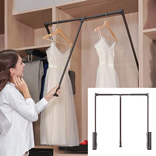 Wardrobe Pull Down Hanging Rail, Hanging Lift Clothes Wardrobe Rail, Adjustable Width 450-600MM(S)/600-830MM(M)/830-1150MM(L), Wardrobe Lift Cloth Hanger for Hanging Clothes, Loading 30kg,Black-S