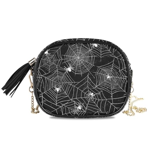 Image of ALAZA Halloween Black and White Grunge Background with Spiderwebs Cross Body Fashion Chain Bag Single Shoulder PU Leather Purse for Women Girls