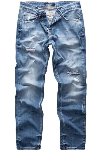 REPUBLIX Herren Jeans Regular Straight Fit Denim Hose Destroyed Hellblau (Patches) W38/L30
