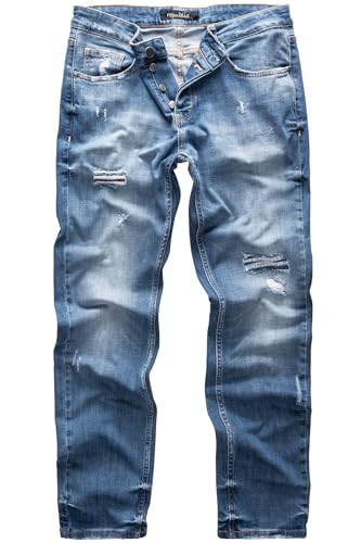 REPUBLIX Herren Jeans Regular Straight Fit Denim Hose Destroyed Hellblau (Patches) W33/L32